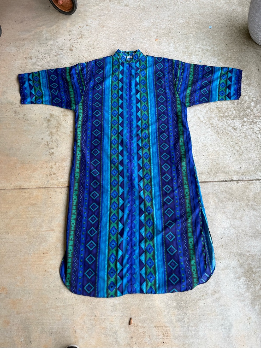Casual Button-Down Stripe & Geometric Blue/Green Shirt Dress
